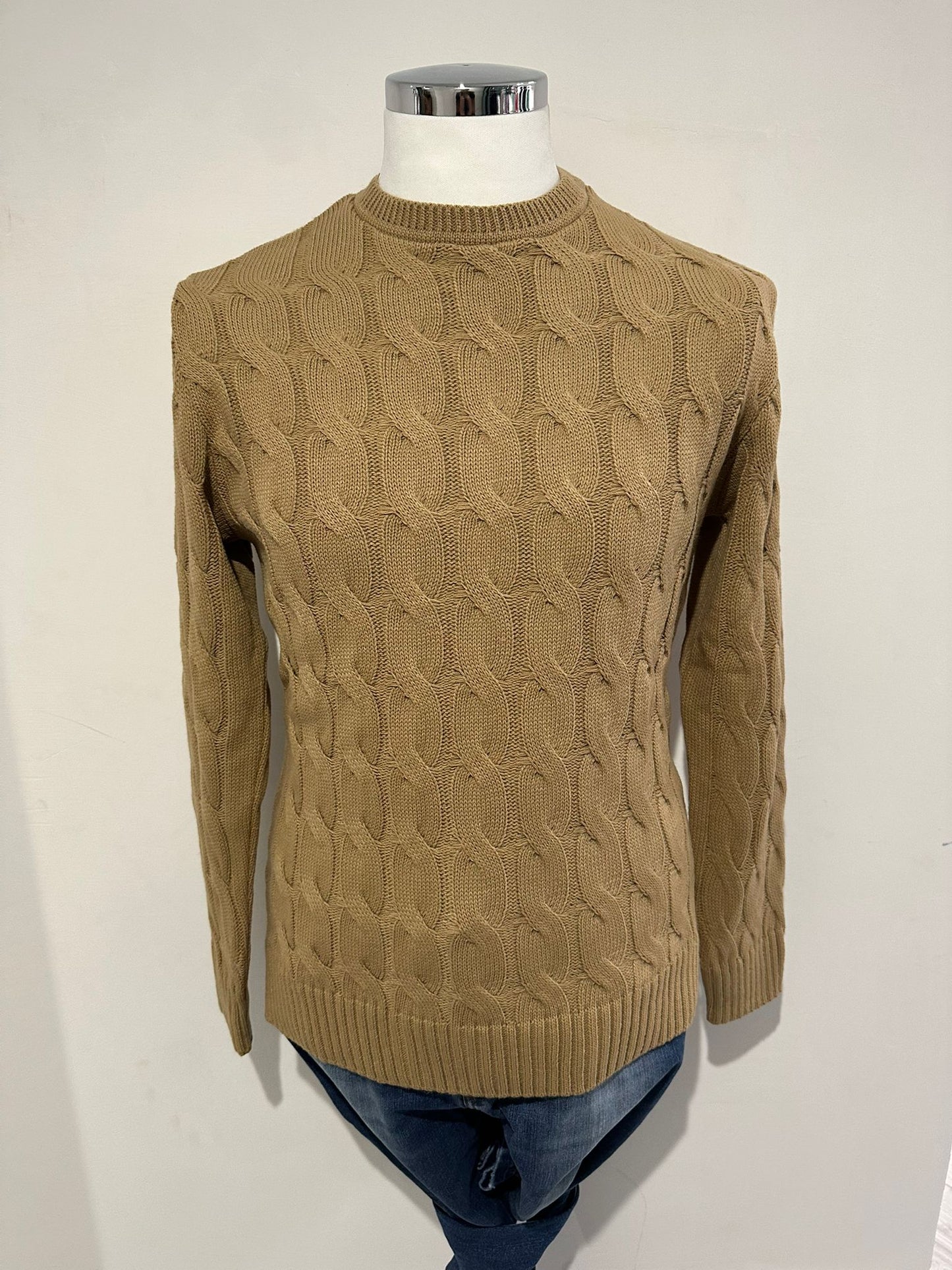 Maglia girocollo a treccia BEIGE